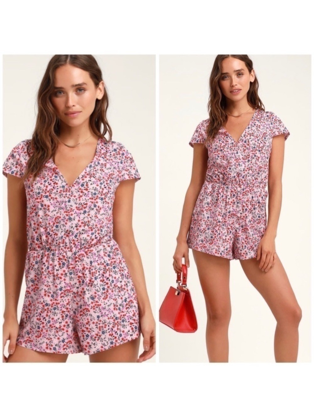 LULU’S Hottie Dotty Mauve Pink Floral Print Romper